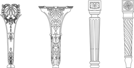 vector sketch illustration silhouette design of table and chair legs with Neoclassical Style Decor classic vintage 