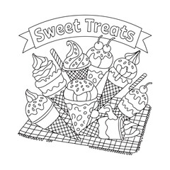 Sweet Sketch of Ice Cream Cone with Delicious Toppings and Chocolate