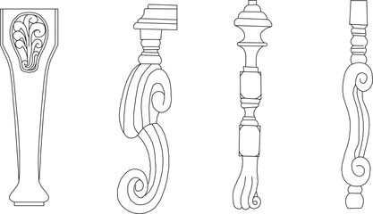vector sketch illustration silhouette design of table and chair legs with Neoclassical Style Decor classic vintage
