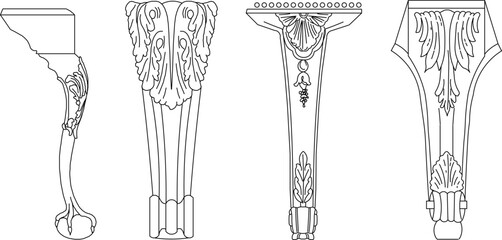vector sketch illustration silhouette design of table and chair legs with Neoclassical Style Decor classic vintage