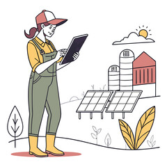 female-farmer-with-digital-tablet-on-a-modern-farm vector image on white background