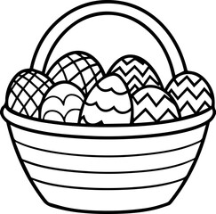 basket of easter eggs outline vector illustration