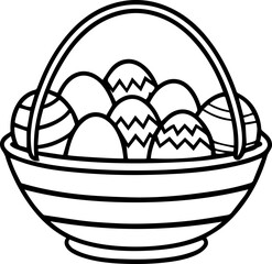 basket of easter eggs outline vector illustration