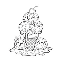 Hand-Drawn Ice Cream Cone with Melting Chocolate and Sweet Treats