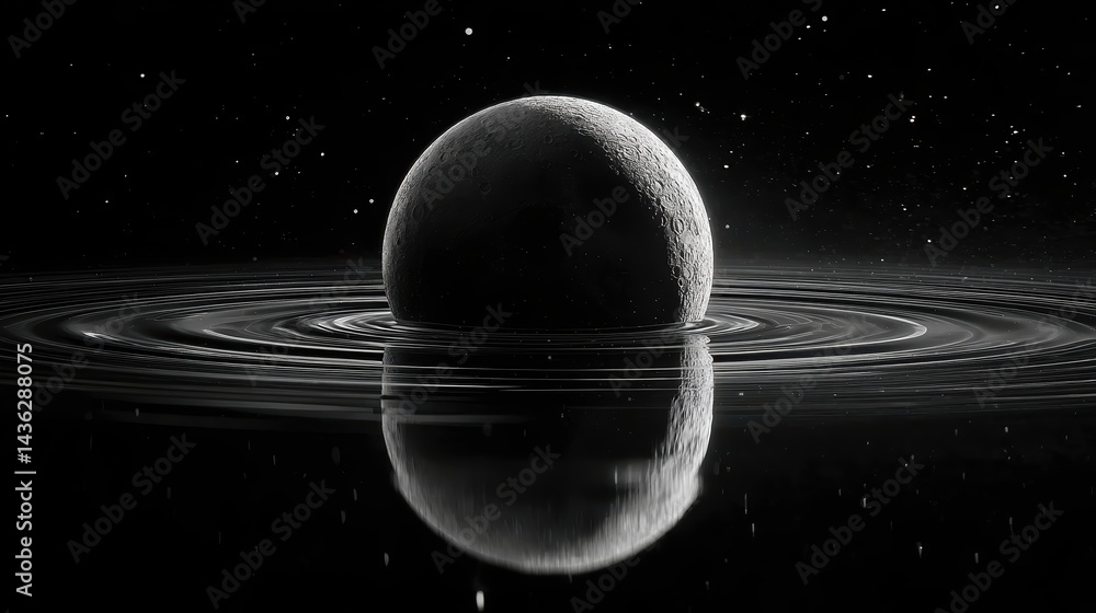Poster a crescent moon hangs in the night sky, casting a serene reflection on a still pool of water below