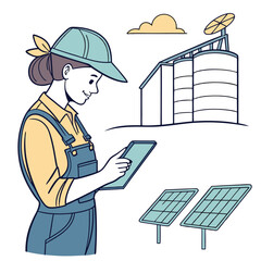female-farmer-with-digital-tablet-on-a-modern-farm vector image on white background