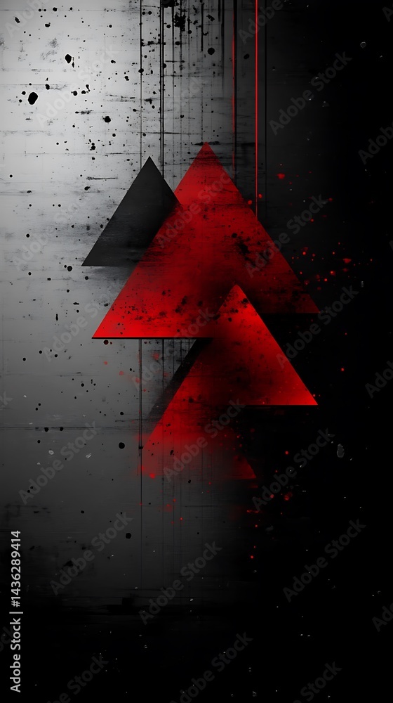 Poster abstract red and black triangles on grungy background