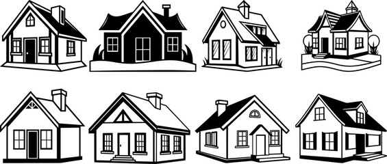 Set of house icon silhouette vector illustration line art