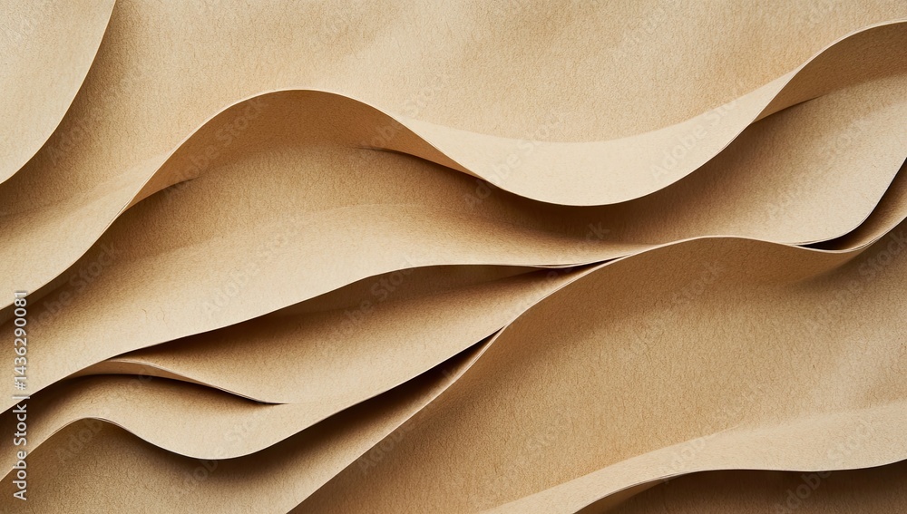 Poster abstract paper waves, a smooth, muted brown, paper surface with gentle, flowing curves. layers of th