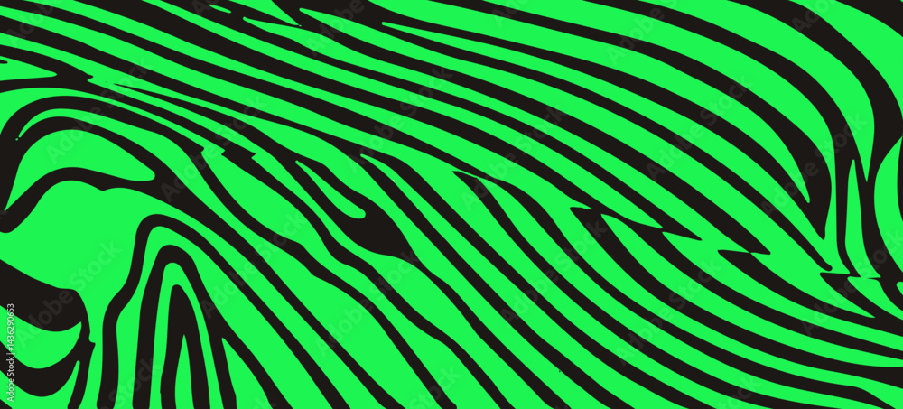 Poster Abstract vector illustration of wavy green and black lines, forming a dynamic, flowing pattern resembling waves or organic shapes, creating a sense of motion and fluidity.
