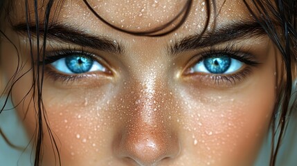 Close-up, wet face, expressive eyes