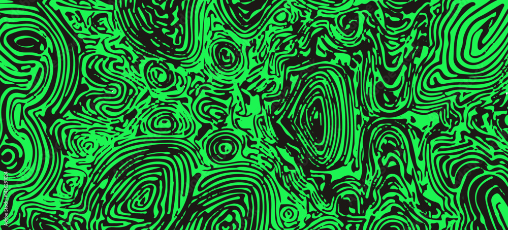 Poster Abstract vector illustration with swirling green and black contour lines, creating a chaotic, hypnotic pattern with organic, topographic, and psychedelic effects.
