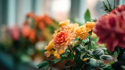 A close-up of a local florist shop with a variety of colorful flowers