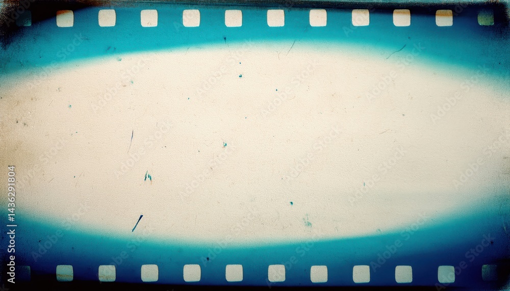 Poster vintage blank film strip frame with grunge texture and blue vignette for retro web design background