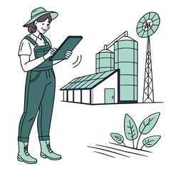 female-farmer-with-digital-tablet-on-a-modern-farm vector image on white background
