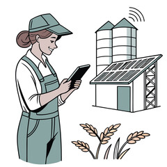 female-farmer-with-digital-tablet-on-a-modern-farm vector image on white background