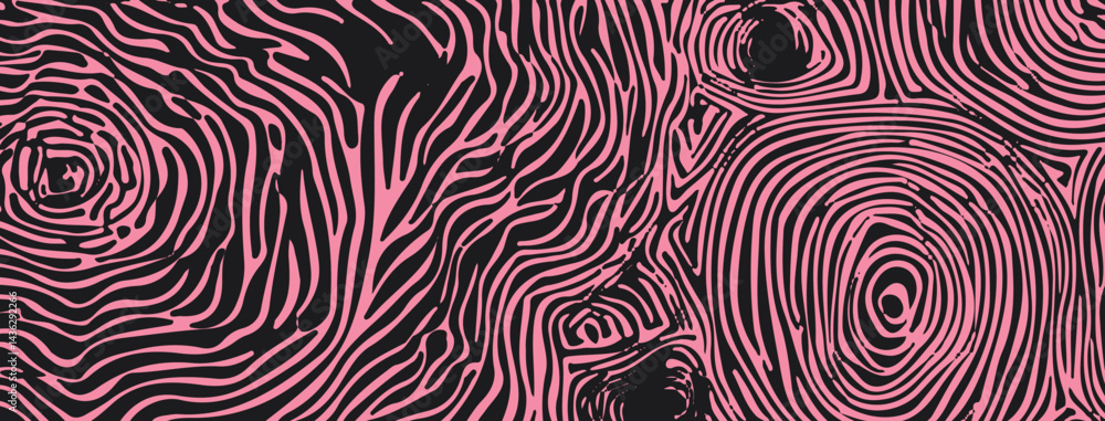Poster abstract vector illustration with wavy pink and black lines, forming concentric circles and organic 