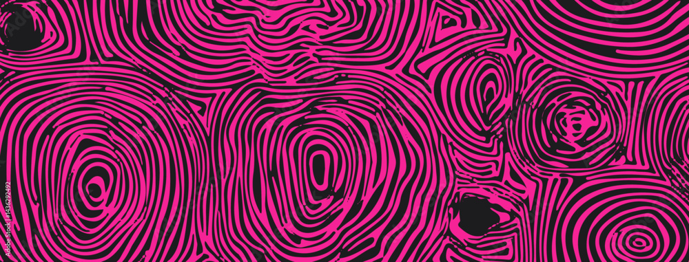 Aufkleber abstract vector illustration with wavy pink and black lines, forming concentric circles and organic 