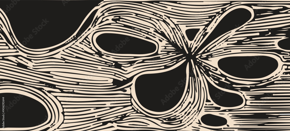 Aufkleber abstract vector illustration with flowing beige lines and organic black shapes, creating a dynamic, 