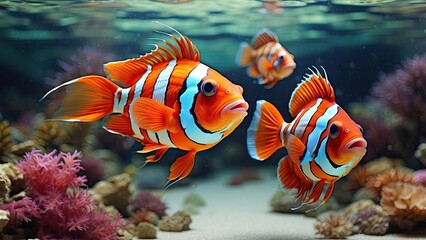 Blue Tang Fish Swimming in Coral Reef Underwater Scene