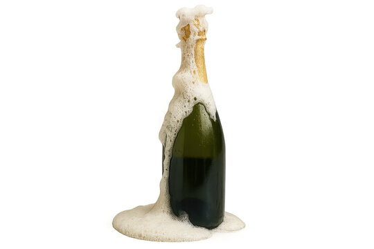 Celebratory champagne bottle overflowing with foam against a white background. Isolated illustration - Powered by Adobe