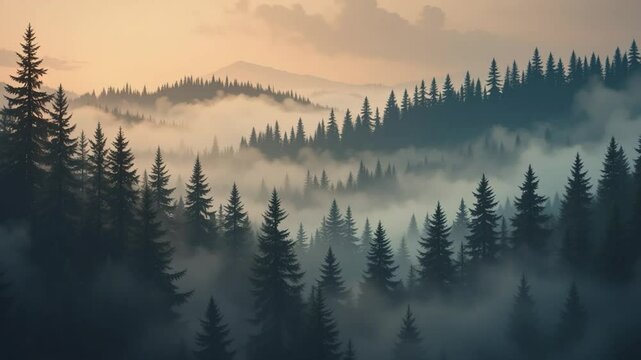 Misty forest landscape illustration