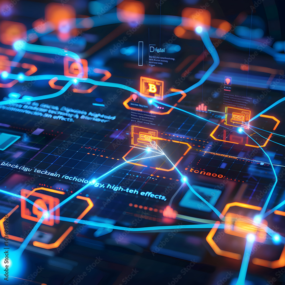 Aufkleber abstract digital network with glowing nodes and circuitry