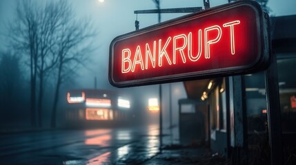 Bankrupt Neon Sign in a Moody Scene
