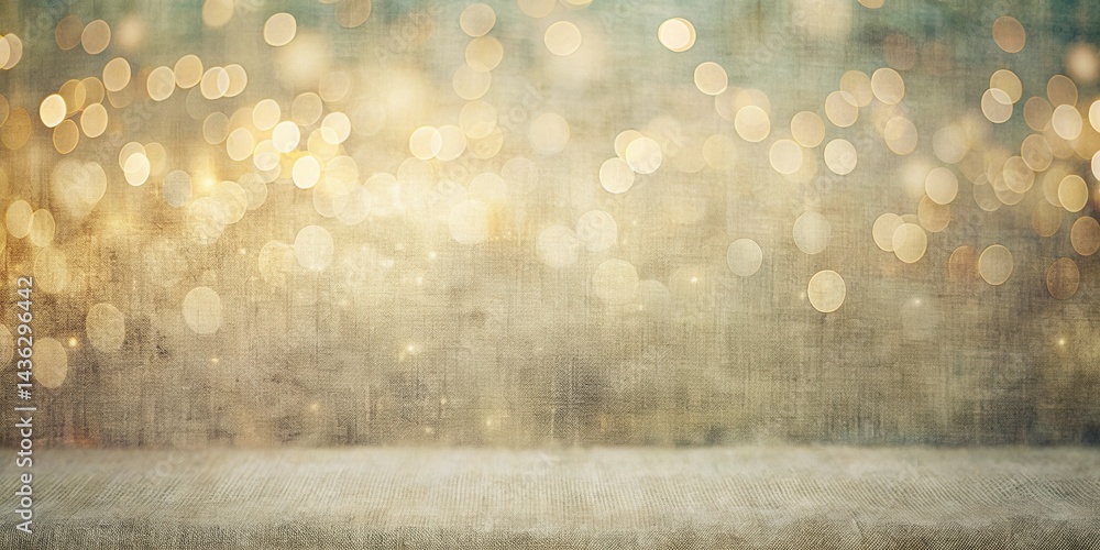 Poster warm golden bokeh lights above a textured fabric surface ideal for product displays or festive backg