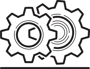 Interlocking Gears Black And White Vector Illustration For Mechanism And Technical Design