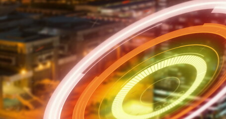 Image of processing circle over night cityscape
