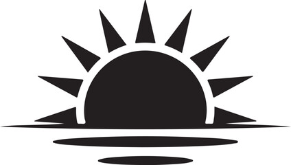 Sunrise Or Sunset Over The Ocean Water Vector Illustration In Black And White