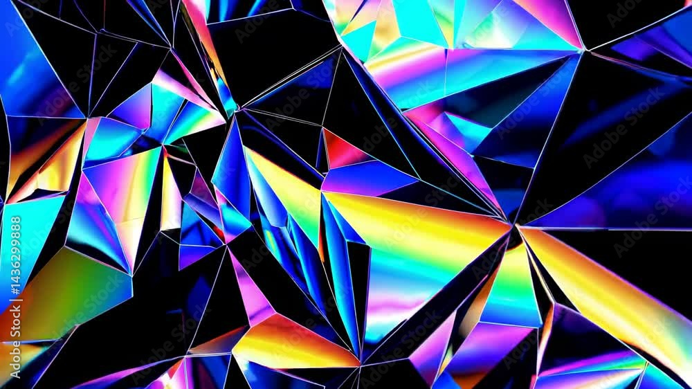 Poster complex geometric pattern forming an abstract background with iridescent crystal triangles creating 