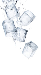 Obraz premium Ice Cubes Falling into Water, Refreshing Splash Effect in a Clear Setting on transparent background