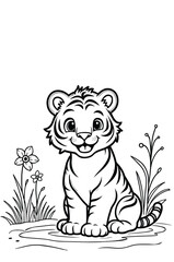 Smiling Tiger Cub In Line Art Style