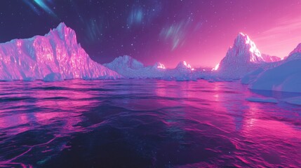 Naklejka premium Pink And Purple Alien Landscape With Starry Sky