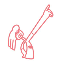 Vector line art of a boy pointing up with enthusiasm. Pink color.