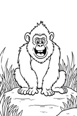 Cartoon Ape Sits And Smiles Cheerfully