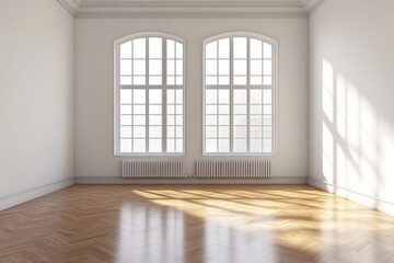 Obraz premium An empty room with beautiful hardwood floors and a large window