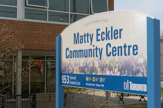 City of Toronto road sign for Matty Eckler Community Recreation Centre located at 953 Gerrard St E
