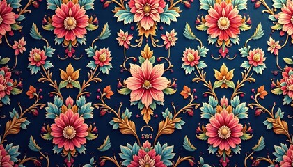 Intricate floral damask textile, elegant repeat design, textile, damask, design