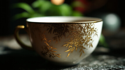 Elegant porcelain teacup with golden details for a refined tea experience