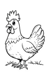Cartoon Chicken Illustration Line Art
