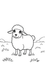 Whimsical Sheep Grazes In Field Outline