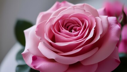 Fototapeta premium Close-up of a Beautiful Pink Rose in Full Bloom