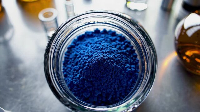 Bright blue pigment in lab environment