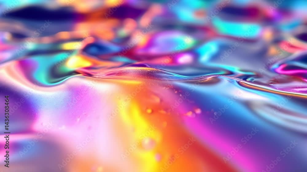 Poster iridescent abstract colorful liquid surface texture smooth vibrant waves, glossy modern artistic flu
