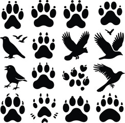 Different animal paw print vector silhouette