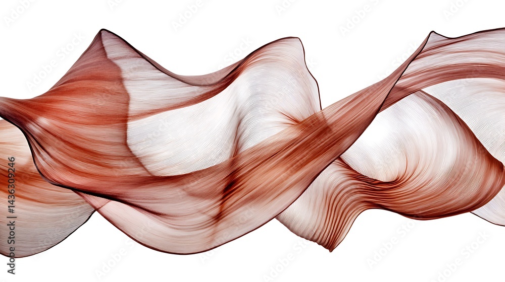 Poster abstract image of flowing brown and white fabric with intricate patterns. the fabric is translucent,