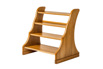 Polished Oak Ladder Bookshelf on transparent background